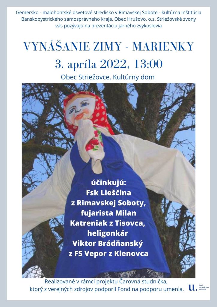 plagát podujatia VYnášanie zimy - Marienky 3. apríla 2022 v Striežovciach so začiatkom o 13,00
